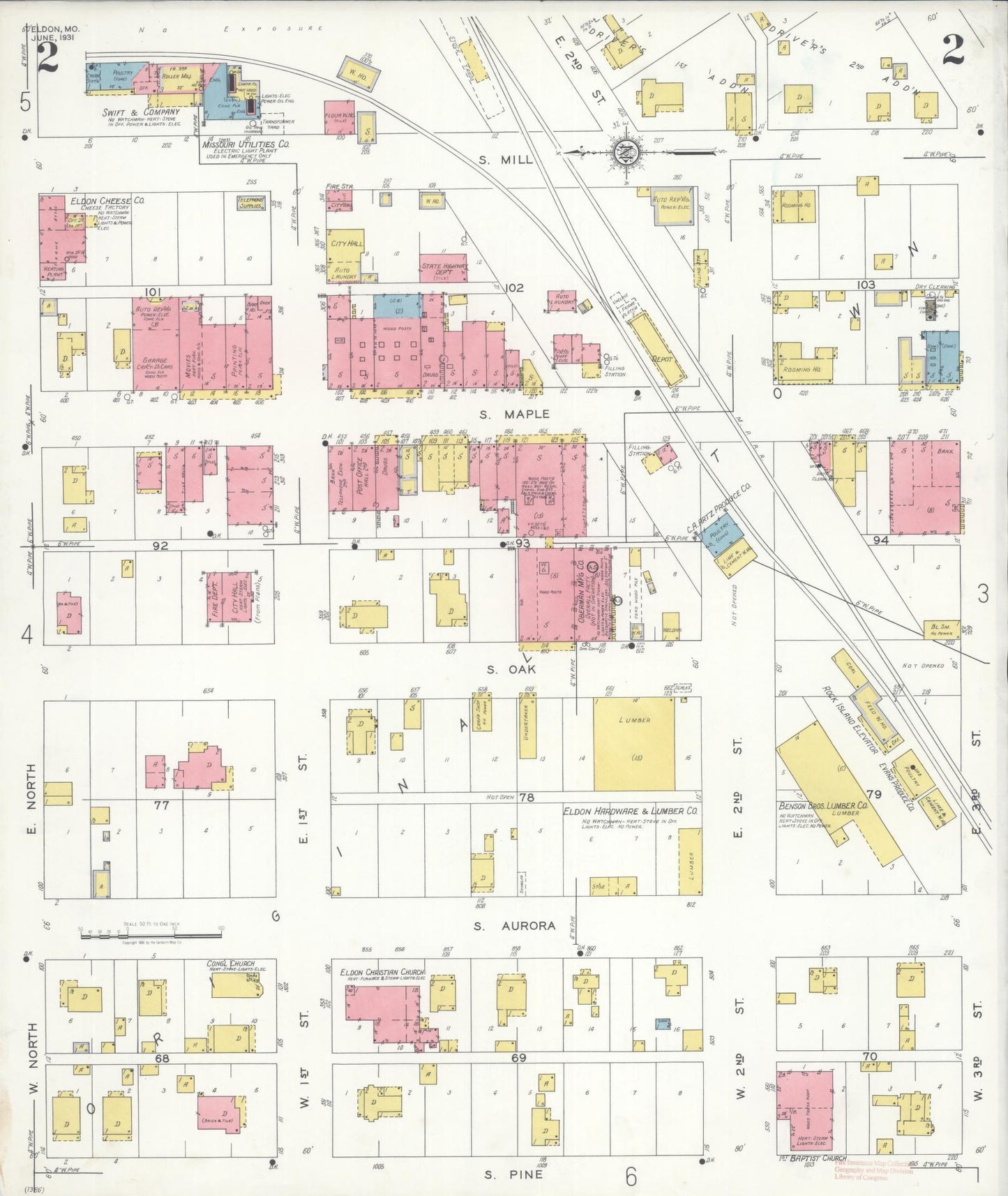 Sanborn Fire Insurance Map from Eldon, Miller County, Missouri (1931), Sheet #0002 - Complete Map Set gallery image, historic Sanborn map, vintage wall art, Missouri Missouri