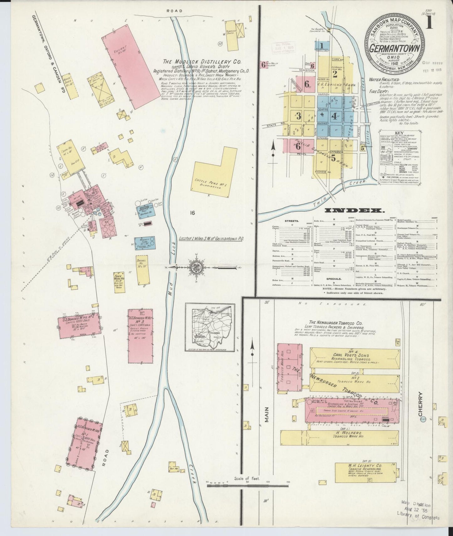 Sanborn Fire Insurance Map from Germantown, Montgomery County, Ohio (1912), Sheet #0001 - Historic Sanborn Fire Insurance Map Print, vintage old map wall art, antique decor, genealogy gift, Ohio Ohio map