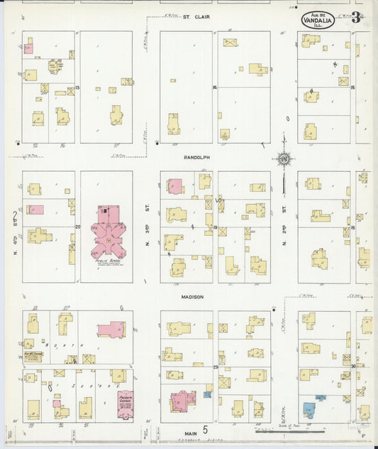 Sanborn Fire Insurance Map from Vandalia, Fayette County, Illinois (1912), Sheet #0003 - Historic Sanborn Fire Insurance Map Print, vintage old map wall art, antique decor, genealogy gift, Illinois Illinois map