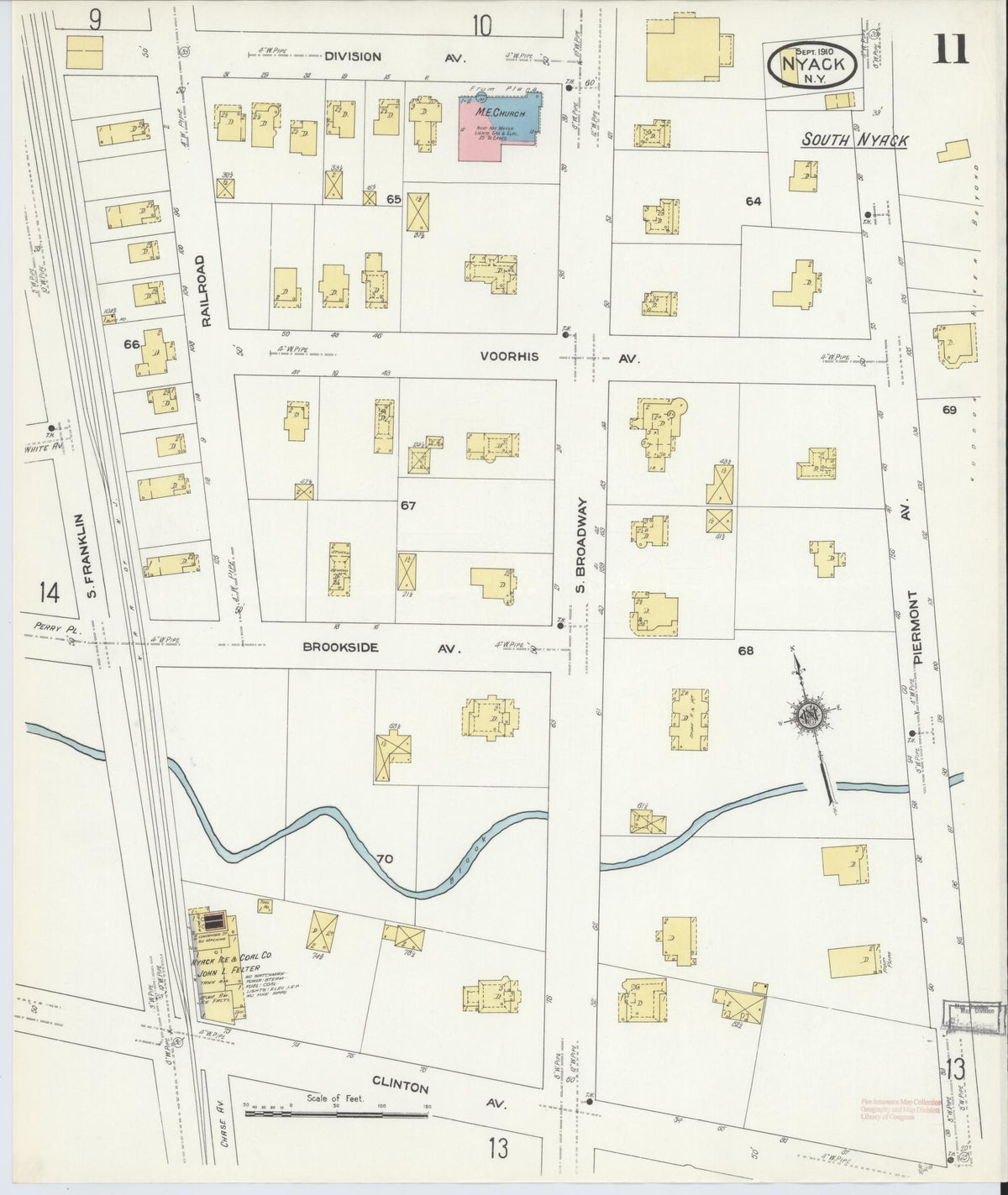 Sanborn Fire Insurance Map from Nyack, Rockland County, New York (1910), Sheet #0011 - Complete Map Set gallery image, historic Sanborn map, vintage wall art, New York New York
