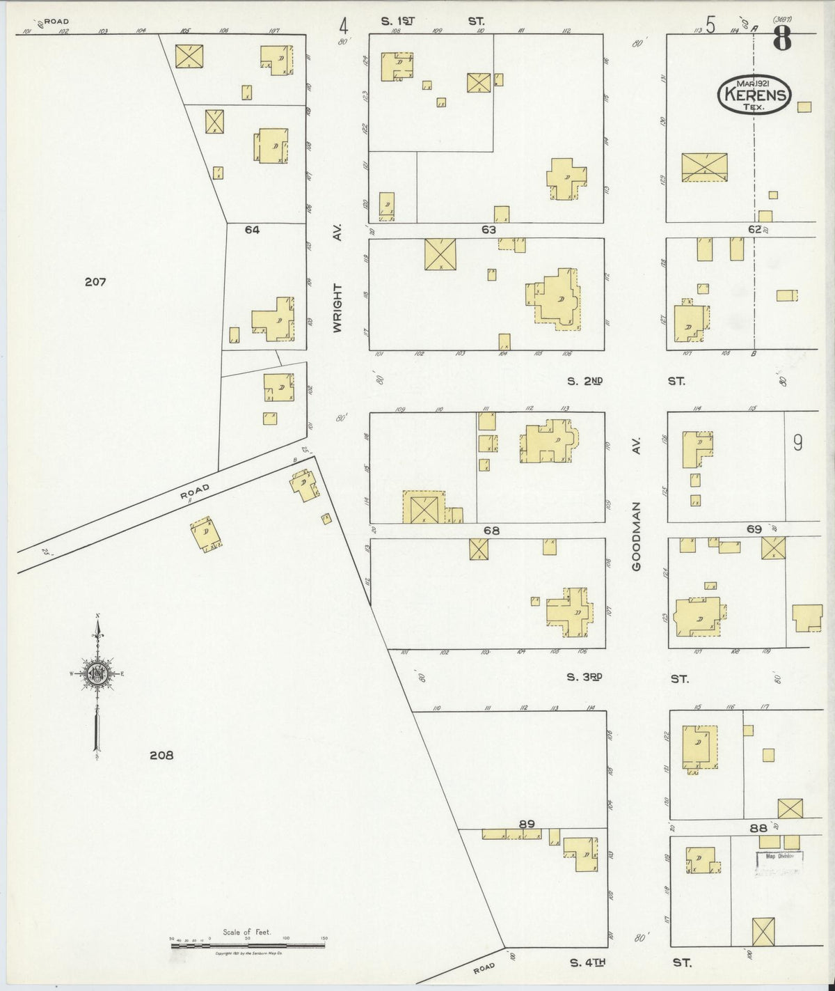 Sanborn Fire Insurance Map from Kerens, Navarro County, Texas (1921), Sheet #0008 - Historic Sanborn Fire Insurance Map Print, vintage old map wall art, antique decor, genealogy gift, Texas Texas map