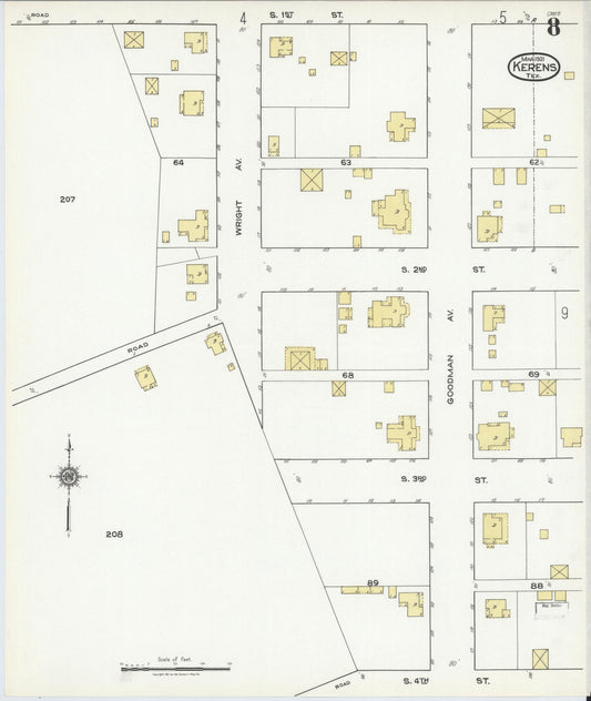 Sanborn Fire Insurance Map from Kerens, Navarro County, Texas (1921), Sheet #0008 - Historic Sanborn Fire Insurance Map Print, vintage old map wall art, antique decor, genealogy gift, Texas Texas map