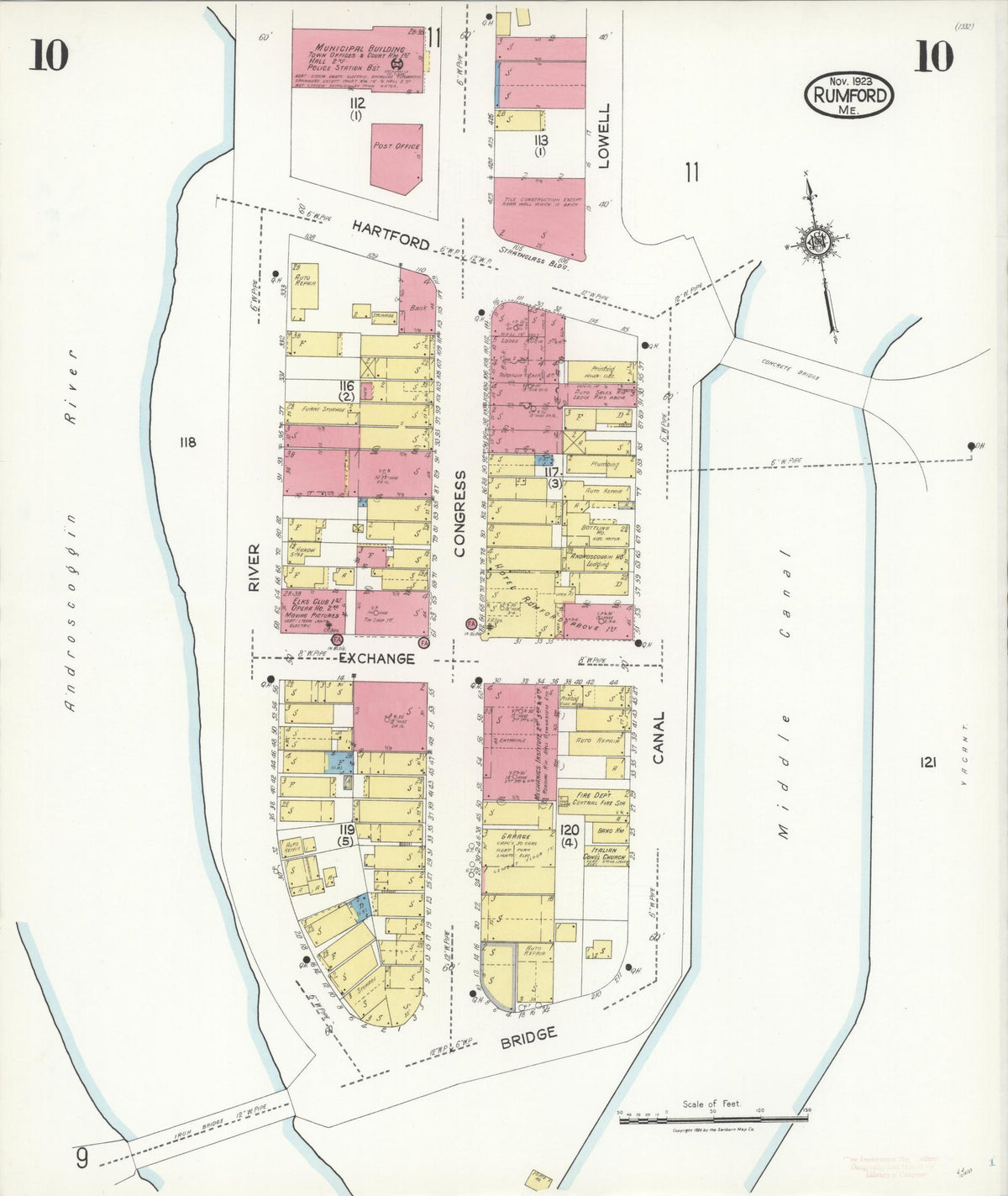 Sanborn Fire Insurance Map from Rumford, Oxford County, Maine (1923), Sheet #0010 - Complete Map Set gallery image, historic Sanborn map, vintage wall art, Maine Maine