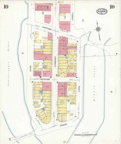 Sanborn Fire Insurance Map from Rumford, Oxford County, Maine (1923), Sheet #0010 - Complete Map Set gallery image, historic Sanborn map, vintage wall art, Maine Maine