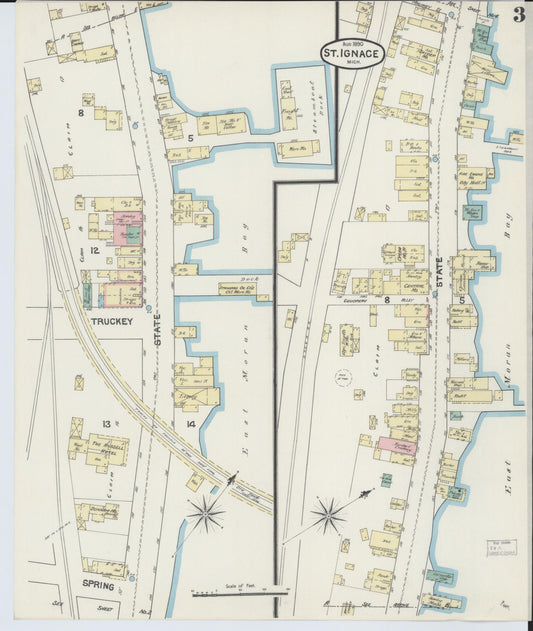 Sanborn Fire Insurance Map from Saint Ignace, Mackinac County, Michigan (1890), Sheet #0003 - Historic Sanborn Fire Insurance Map Print, vintage old map wall art, antique decor, genealogy gift, Michigan Michigan map
