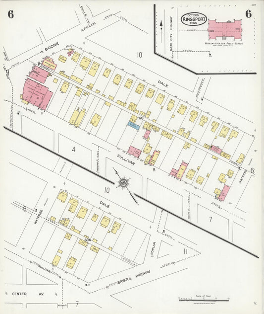 Sanborn Fire Insurance Map from Kingsport, Sullivan County, Tennessee (1925), Sheet #0006 - Historic Sanborn Fire Insurance Map Print, vintage old map wall art, antique decor, genealogy gift, Tennessee Tennessee map