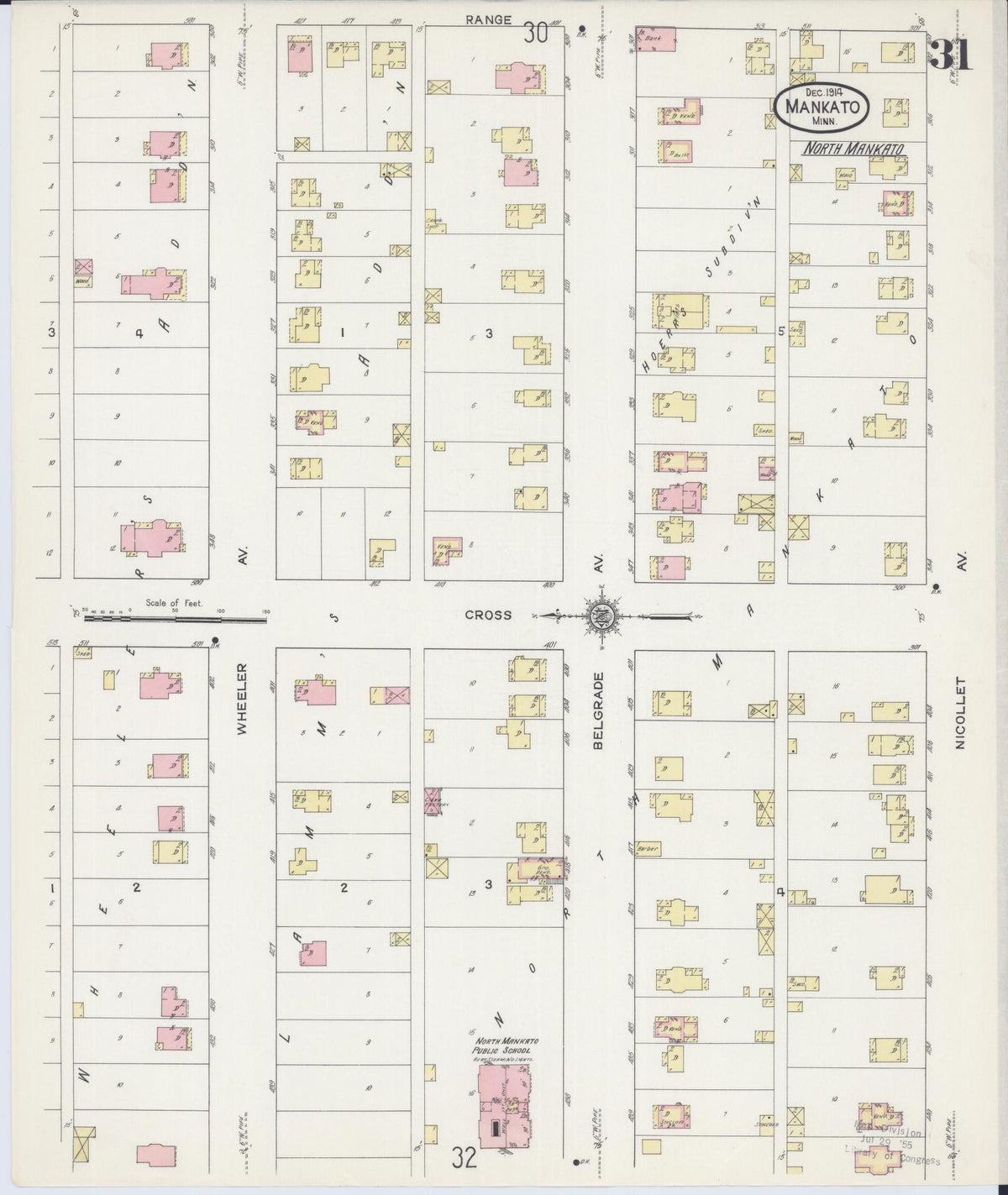 Sanborn Fire Insurance Map from Mankato, Blue Earth County, Minnesota (1914), Sheet #0031 - Complete Map Set gallery image, historic Sanborn map, vintage wall art, Minnesota Minnesota