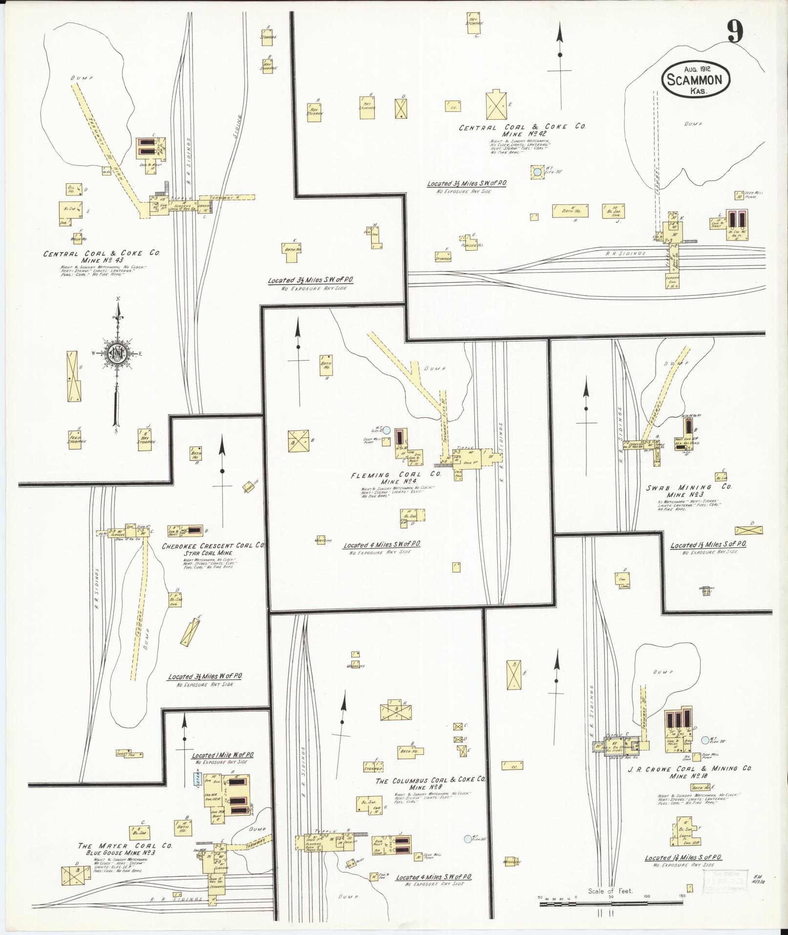 Sanborn Fire Insurance Map from Scammon, Cherokee County, Kansas (1912), Sheet #0009 - Historic Sanborn Fire Insurance Map Print, vintage old map wall art, antique decor, genealogy gift, Kansas Kansas map
