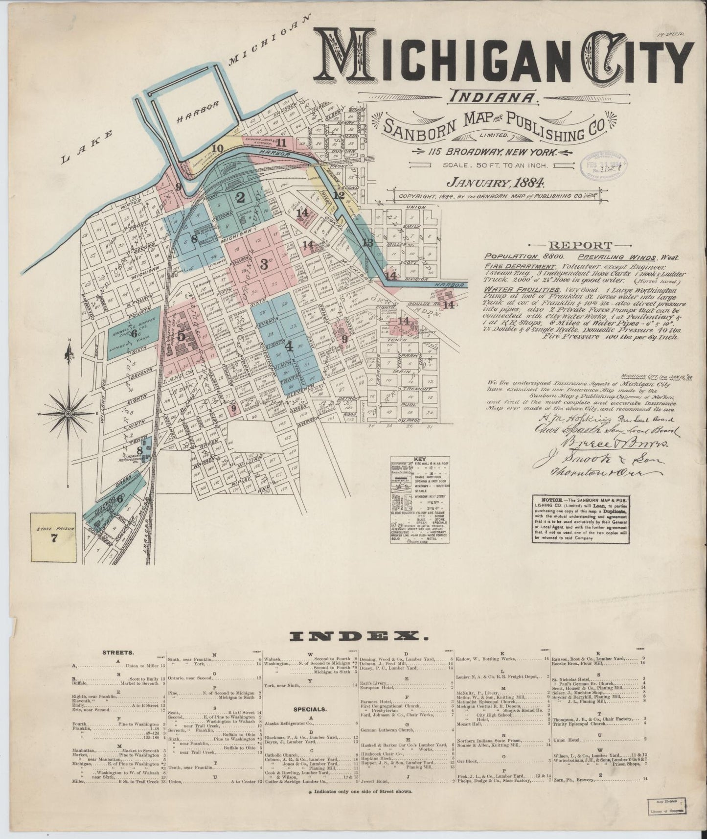 Sanborn Fire Insurance Map from Michigan City, La Porte  County, Indiana (1884), Sheet #0001 - Complete Map Set gallery image, historic Sanborn map, vintage wall art, Indiana Indiana