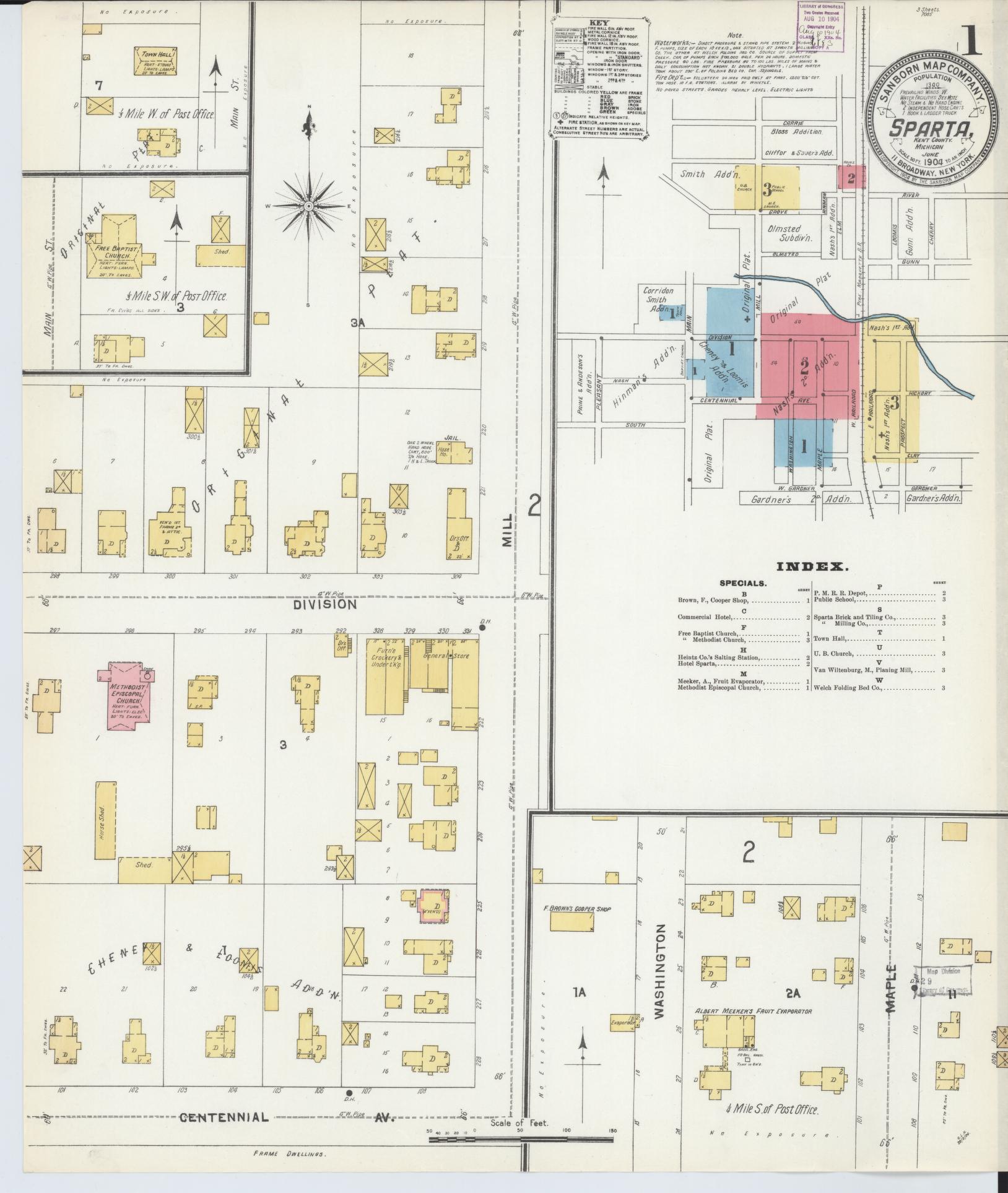 Sanborn Fire Insurance Map from Sparta, Kent County, Michigan (1904), Sheet #0001 - Complete Map Set gallery image, historic Sanborn map, vintage wall art, Michigan Michigan