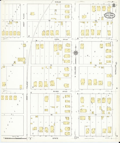 Sanborn Fire Insurance Map from Salina, Saline County, Kansas (1917), Sheet #0008 - Complete Map Set gallery image, historic Sanborn map, vintage wall art, Kansas Kansas