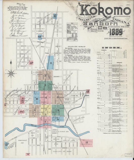 Sanborn Fire Insurance Map from Kokomo, Howard County, Indiana (1889), Sheet #0001 - Historic Sanborn Fire Insurance Map Print, vintage old map wall art, antique decor, genealogy gift, Indiana Indiana map