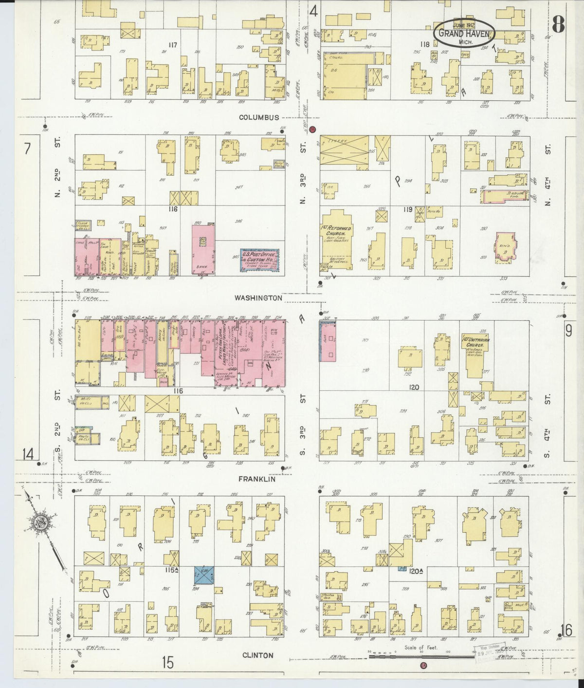 Sanborn Fire Insurance Map from Grand Haven, Ottawa County, Michigan (1912), Sheet #0008 - Complete Map Set gallery image, historic Sanborn map, vintage wall art, Michigan Michigan