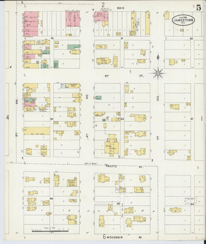 Sanborn Fire Insurance Map from Jamestown, Stutsman County, North Dakota (1898), Sheet #0005 - Complete Map Set gallery image, historic Sanborn map, vintage wall art, North Dakota North Dakota