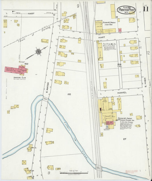 Sanborn Fire Insurance Map from Painted Post, Steuben County, New York (1921), Sheet #0011 - Historic Sanborn Fire Insurance Map Print, vintage old map wall art, antique decor, genealogy gift, New York New York map
