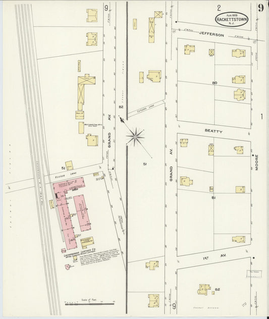 Sanborn Fire Insurance Map from Hackettstown, Warren County, New Jersey (1909), Sheet #0009 - Historic Sanborn Fire Insurance Map Print, vintage old map wall art, antique decor, genealogy gift, New Jersey New Jersey map