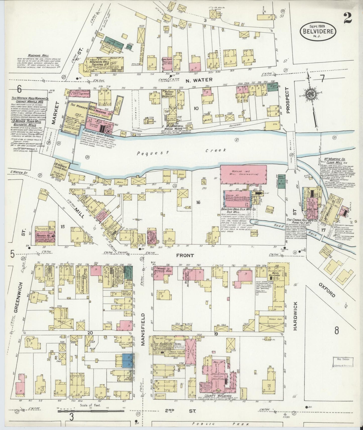 Sanborn Fire Insurance Map from Belvidere, Warren County, New Jersey (1909), Sheet #0002 - Historic Sanborn Fire Insurance Map Print, vintage old map wall art, antique decor, genealogy gift, Pennsylvania Pennsylvania map