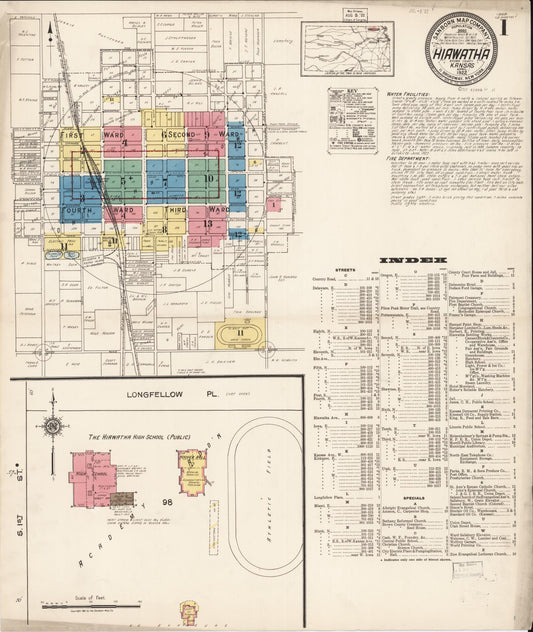 Sanborn Fire Insurance Map from Hiawatha, Brown County, Kansas (1922), Sheet #0001 - Complete Map Set gallery image, historic Sanborn map, vintage wall art, Kansas Kansas