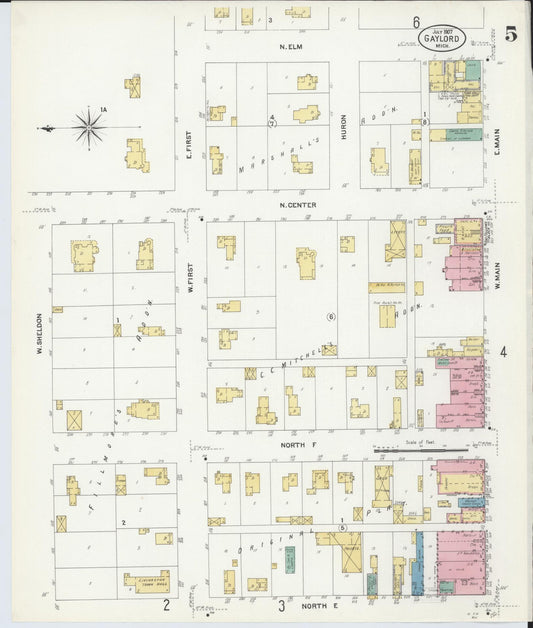 Sanborn Fire Insurance Map from Gaylord, Otsego County, Michigan (1907), Sheet #0005 - Historic Sanborn Fire Insurance Map Print, vintage old map wall art, antique decor, genealogy gift, Michigan Michigan map