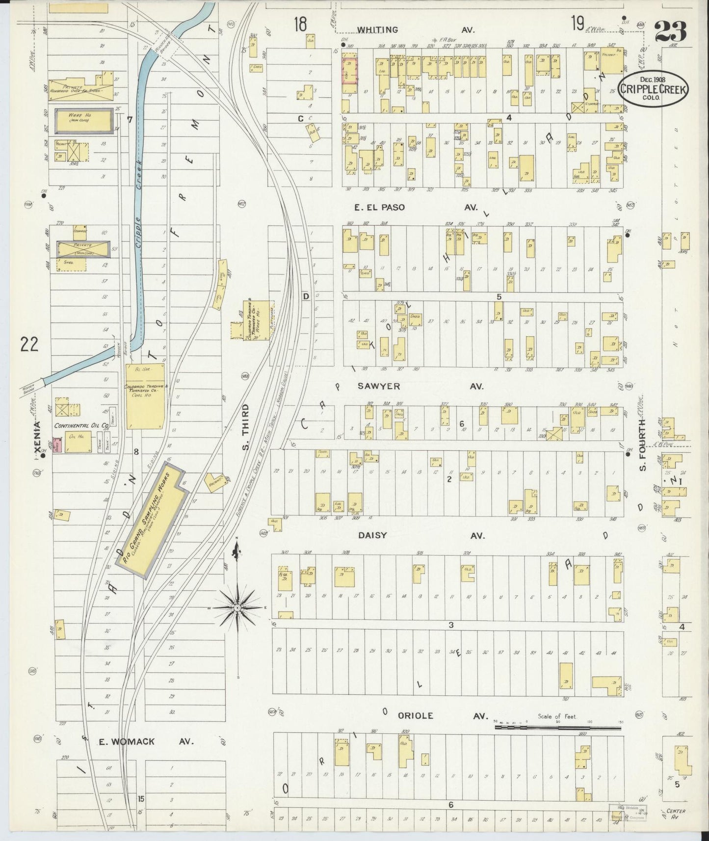 Sanborn Fire Insurance Map from Cripple Creek, Teller County, Colorado (1908), Sheet #0023 - Historic Sanborn Fire Insurance Map Print, vintage old map wall art, antique decor, genealogy gift, Colorado Colorado map