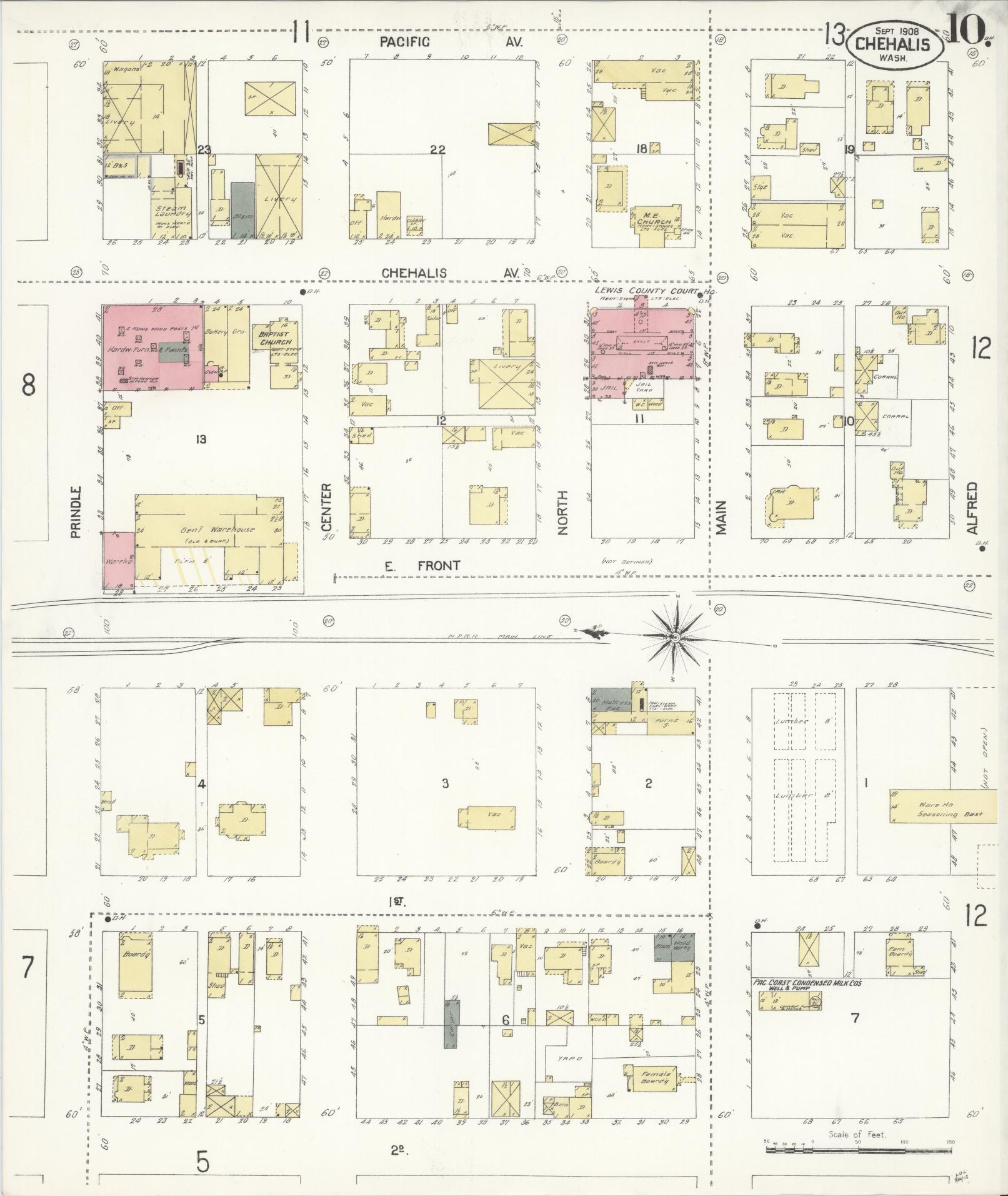Sanborn Fire Insurance Map from Chehalis, Lewis County, Washington (1908), Sheet #0010 - Complete Map Set gallery image, historic Sanborn map, vintage wall art, Washington Washington
