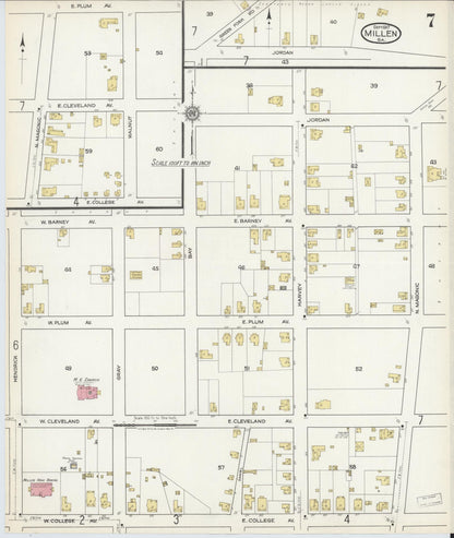 Sanborn Fire Insurance Map from Millen, Jenkins County, Georgia (1917), Sheet #0007 - Complete Map Set gallery image, historic Sanborn map, vintage wall art, Georgia Georgia