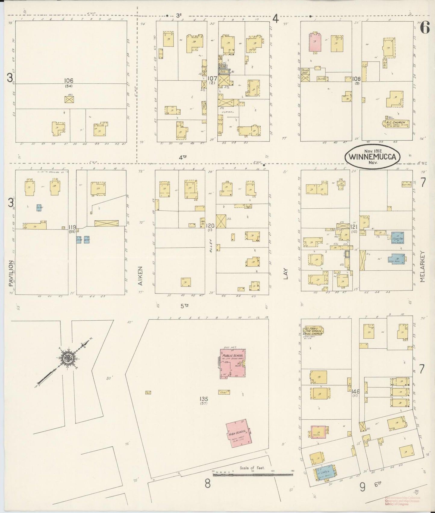 Sanborn Fire Insurance Map from Winnemucca, Humboldt County, Nevada (1912), Sheet #0006 - Historic Sanborn Fire Insurance Map Print, vintage old map wall art, antique decor, genealogy gift, Nevada Nevada map