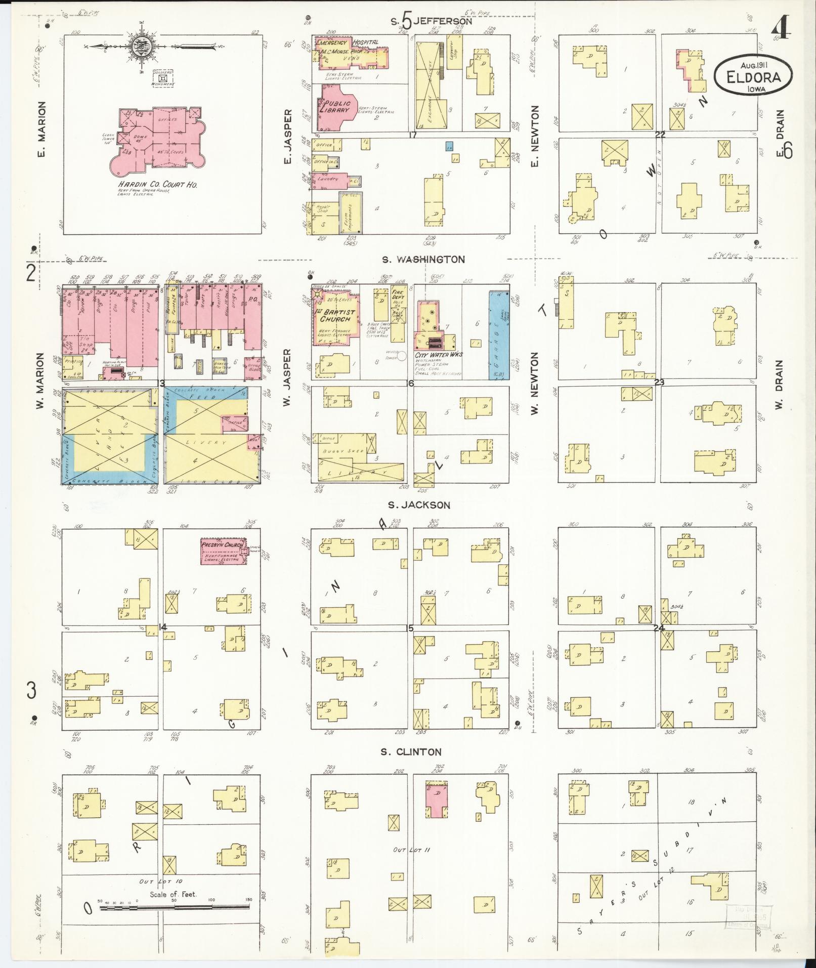 Sanborn Fire Insurance Map from Eldora, Hardin County, Iowa (1911), Sheet #0004 - Historic Sanborn Fire Insurance Map Print, vintage old map wall art