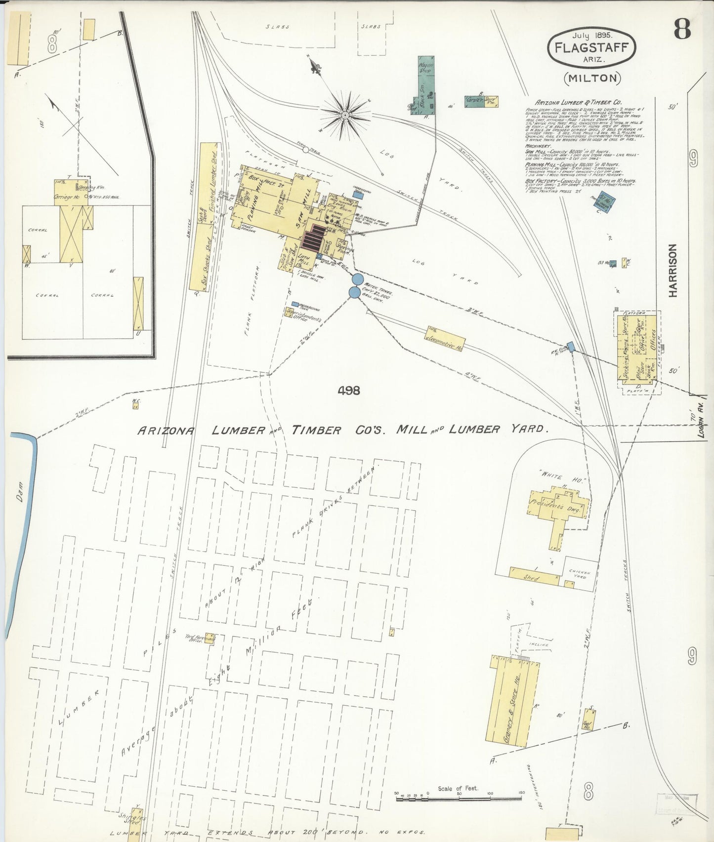 Sanborn Fire Insurance Map from Flagstaff, Coconino County, Arizona (1895), Sheet #0008 - Historic Sanborn Fire Insurance Map Print, vintage old map wall art, antique decor, genealogy gift, Arizona Arizona map