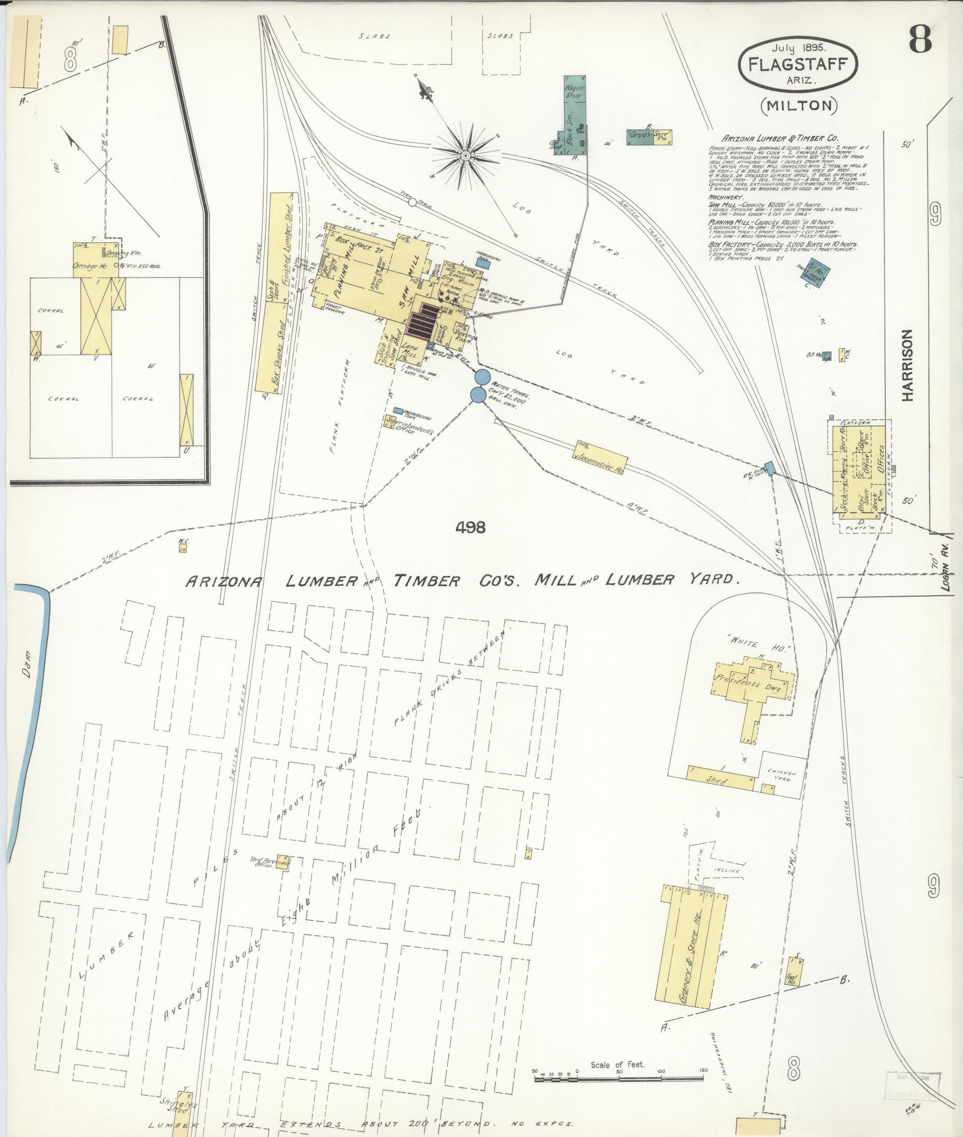 Sanborn Fire Insurance Map from Flagstaff, Coconino County, Arizona (1895), Sheet #0008 - Historic Sanborn Fire Insurance Map Print, vintage old map wall art, antique decor, genealogy gift, Arizona Arizona map