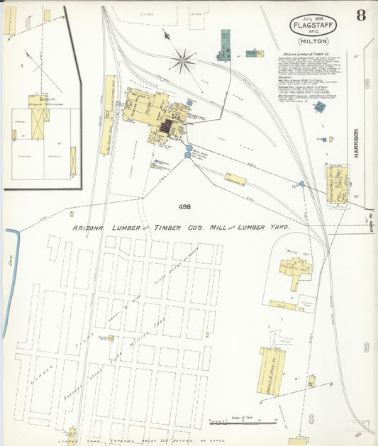 Sanborn Fire Insurance Map from Flagstaff, Coconino County, Arizona (1895), Sheet #0008 - Historic Sanborn Fire Insurance Map Print, vintage old map wall art, antique decor, genealogy gift, Arizona Arizona map