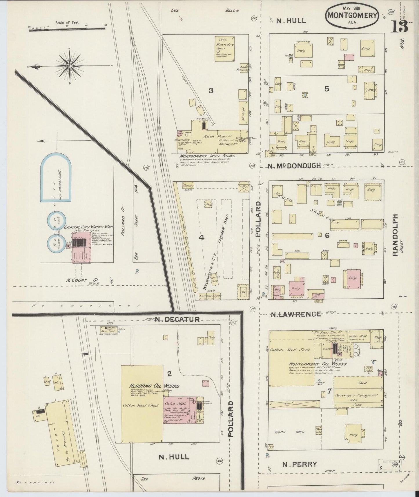 Sanborn Fire Insurance Map from Montgomery, Montgomery County, Alabama (1888), Sheet #0013 - Complete Map Set gallery image, historic Sanborn map, vintage wall art, Alabama Alabama