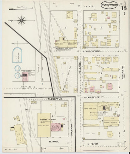 Sanborn Fire Insurance Map from Montgomery, Montgomery County, Alabama (1888), Sheet #0013 - Complete Map Set gallery image, historic Sanborn map, vintage wall art, Alabama Alabama