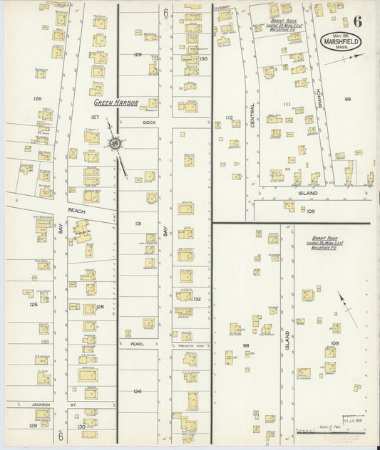 Sanborn Fire Insurance Map from Marshfield, Plymouth County, Massachusetts (1916), Sheet #0006 - Historic Sanborn Fire Insurance Map Print, vintage old map wall art, antique decor, genealogy gift, Massachusetts Massachusetts map
