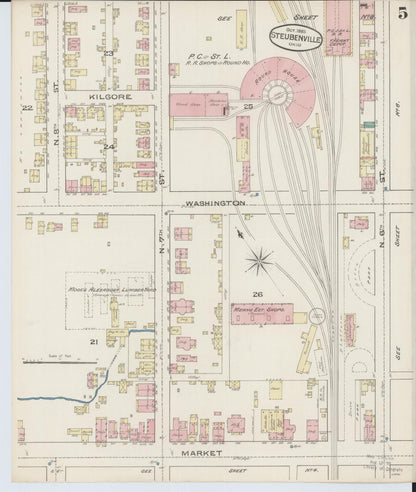 Sanborn Fire Insurance Map from Steubenville, Jefferson County, Ohio (1885), Sheet #0005 - Historic Sanborn Fire Insurance Map Print, vintage old map wall art, antique decor, genealogy gift, Ohio Ohio map