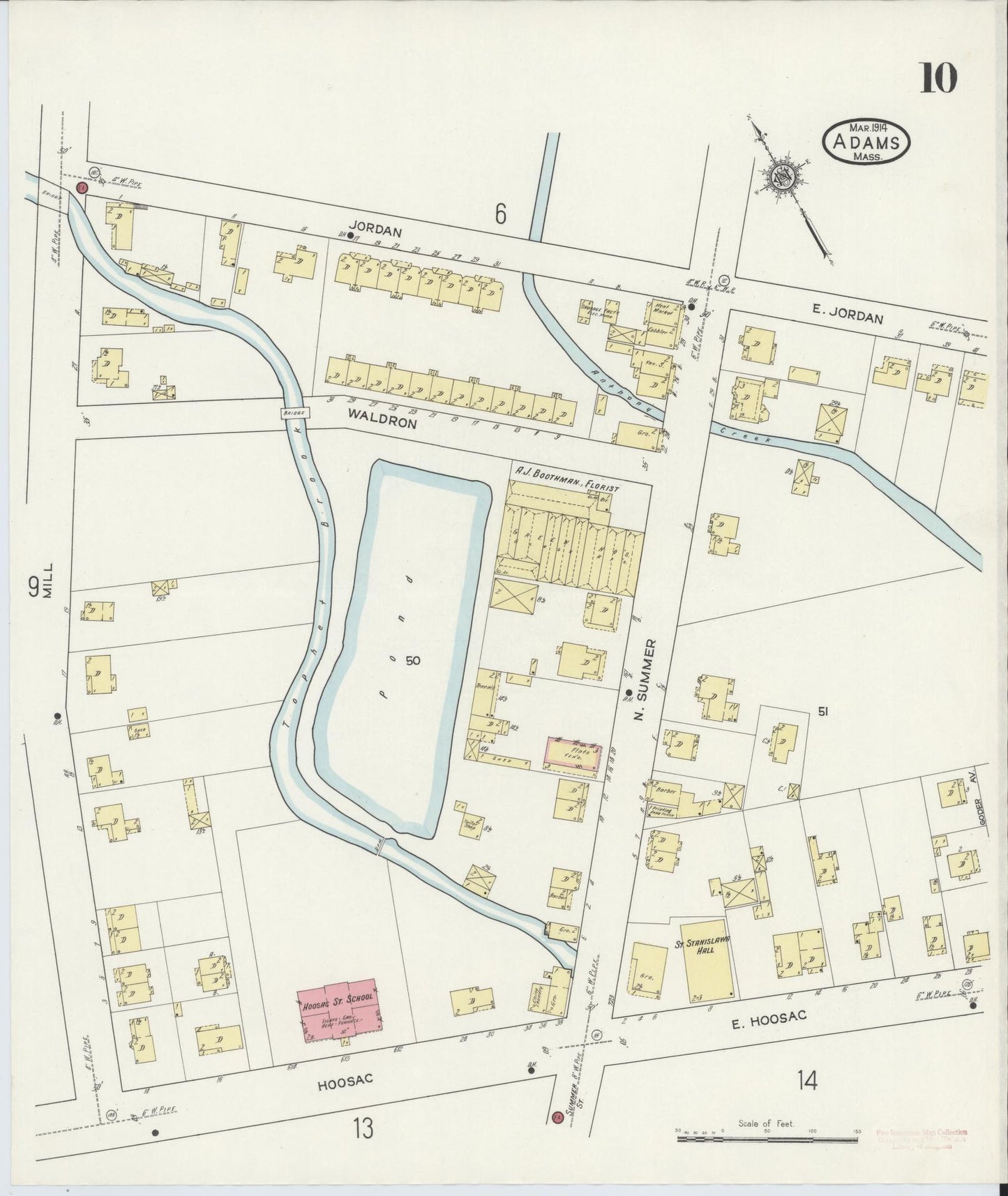 Sanborn Fire Insurance Map from Adams, Berkshire County, Massachusetts (1914), Sheet #0010 - Historic Sanborn Fire Insurance Map Print, vintage old map wall art, antique decor, genealogy gift, Massachusetts Massachusetts map
