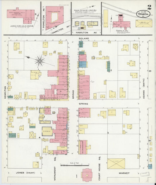 Sanborn Fire Insurance Map from Sparta, Hancock County, Georgia (1909), Sheet #0002 - Historic Sanborn Fire Insurance Map Print, vintage old map wall art, antique decor, genealogy gift, Georgia Georgia map