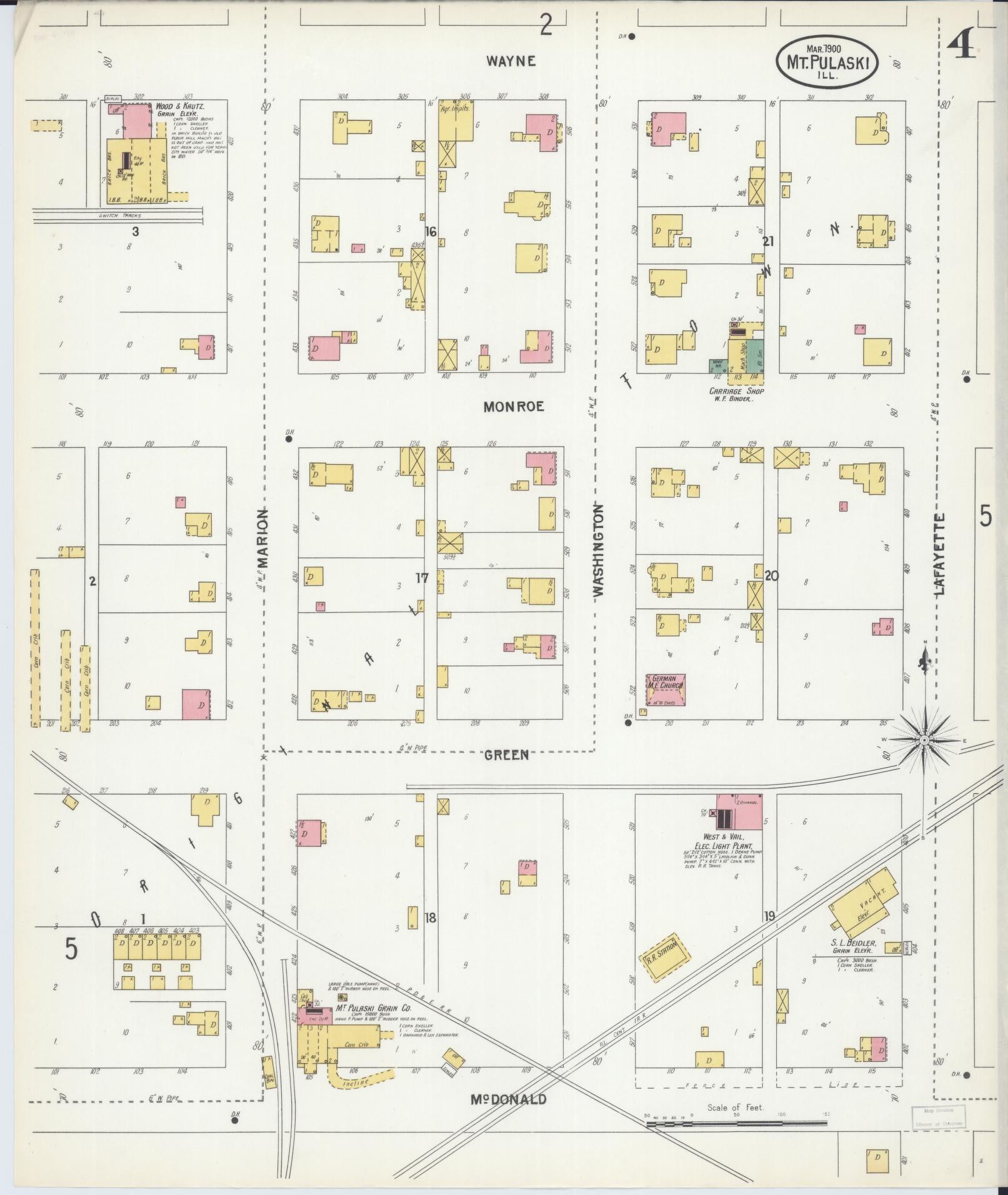 Sanborn Fire Insurance Map from Mount Pulaski, Logan County, Illinois (1900), Sheet #0004 - Complete Map Set gallery image, historic Sanborn map, vintage wall art, Illinois Illinois