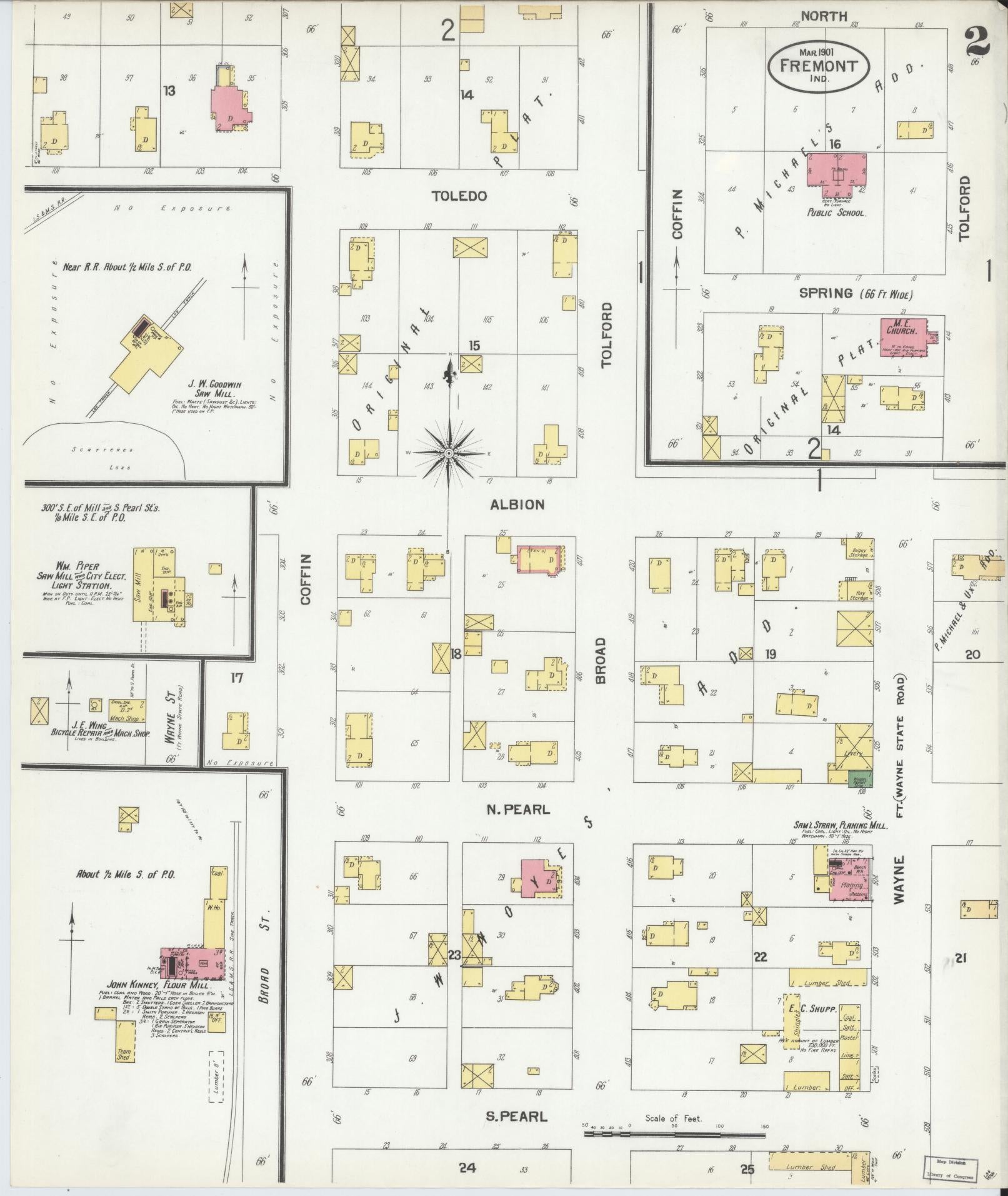 Sanborn Fire Insurance Map from Fremont, Steuben County, Indiana (1901), Sheet #0002 - Complete Map Set gallery image, historic Sanborn map, vintage wall art, Indiana Indiana