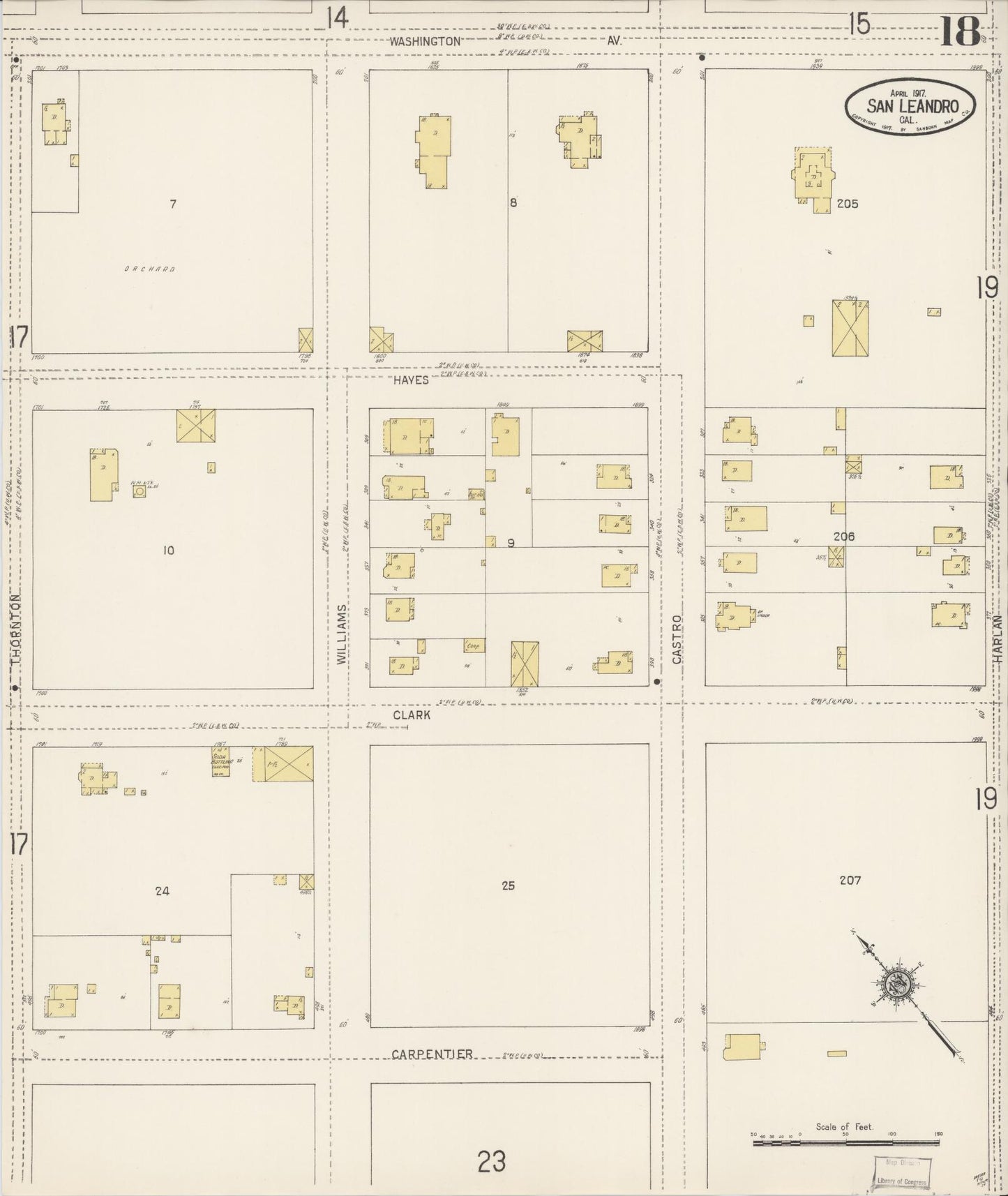Sanborn Fire Insurance Map from San Leandro, Alameda County, California (1917), Sheet #0018 - Complete Map Set gallery image, historic Sanborn map, vintage wall art, California California