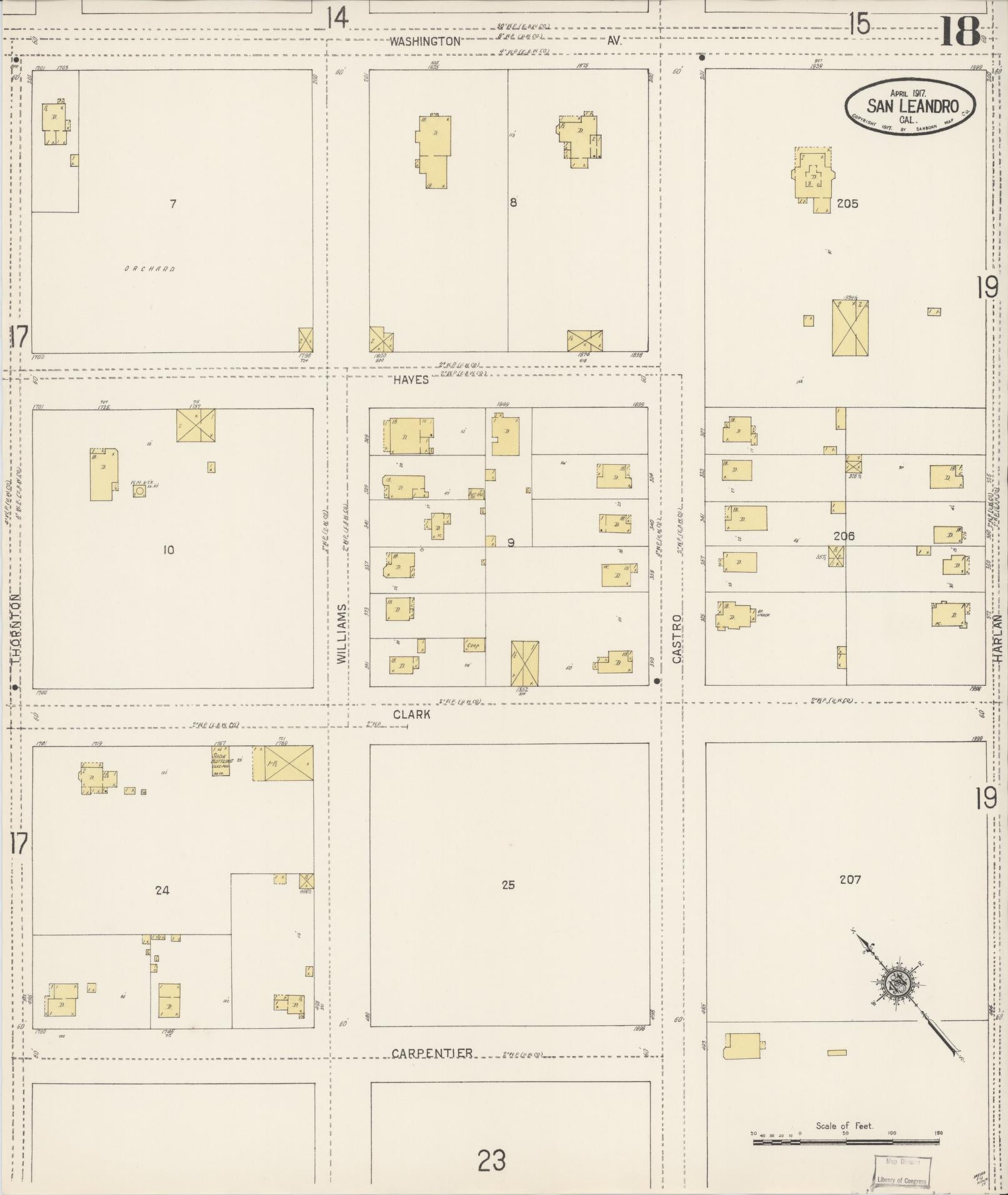 Sanborn Fire Insurance Map from San Leandro, Alameda County, California (1917), Sheet #0018 - Complete Map Set gallery image, historic Sanborn map, vintage wall art, California California