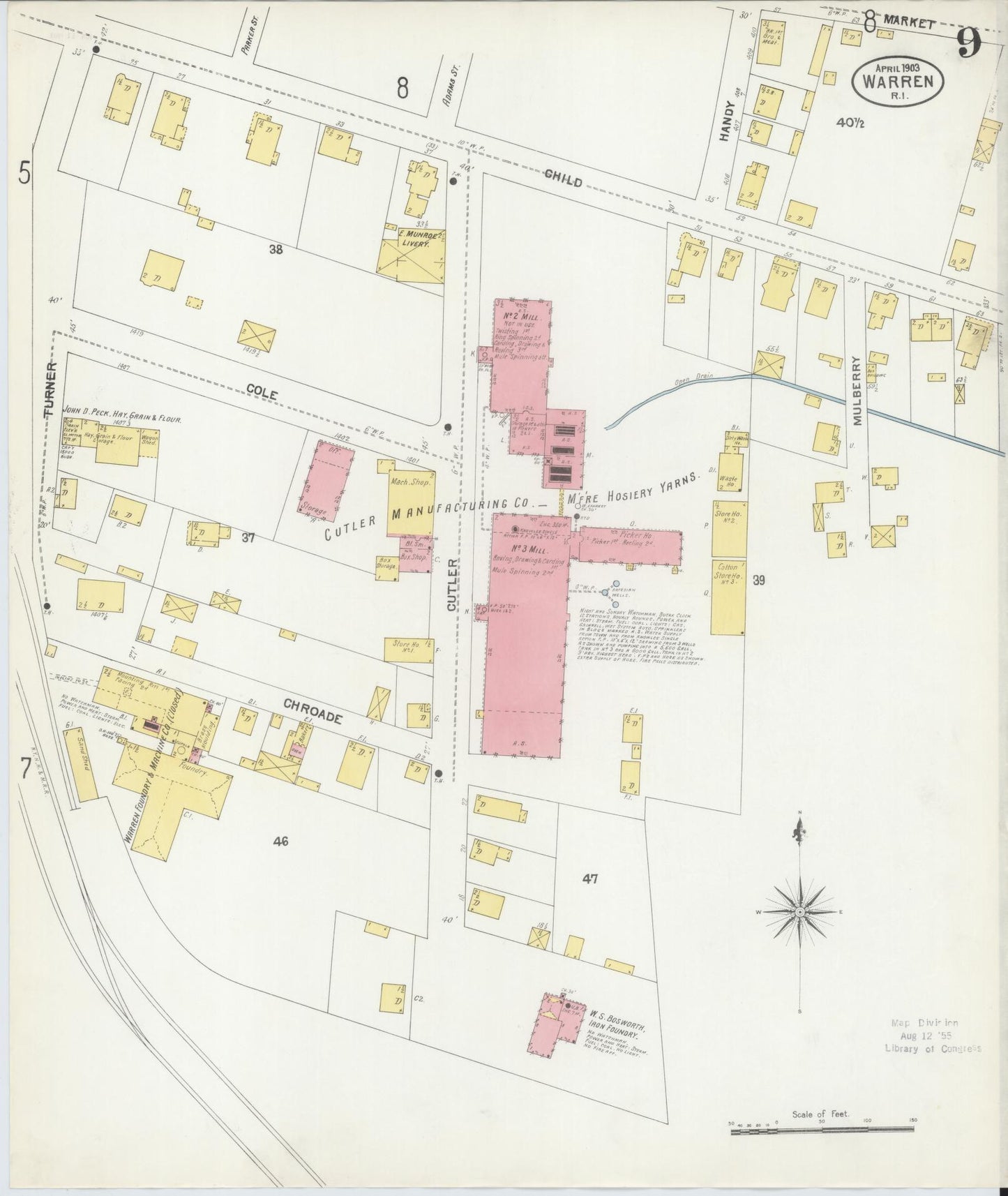 Sanborn Fire Insurance Map from Warren, Bristol County, Rhode Island (1903), Sheet #0009 - Complete Map Set gallery image, historic Sanborn map, vintage wall art, Rhode Island Rhode Island