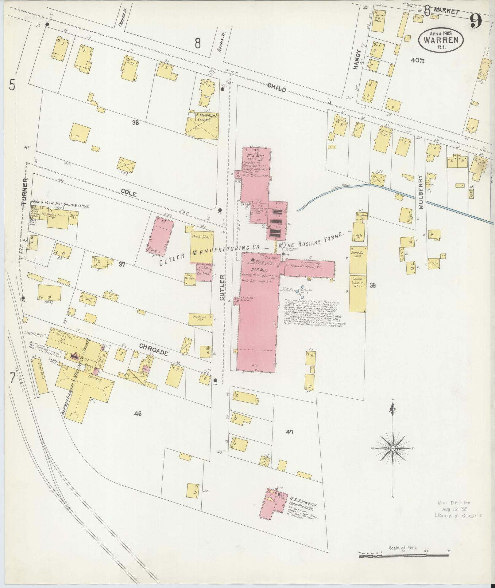 Sanborn Fire Insurance Map from Warren, Bristol County, Rhode Island (1903), Sheet #0009 - Complete Map Set gallery image, historic Sanborn map, vintage wall art, Rhode Island Rhode Island