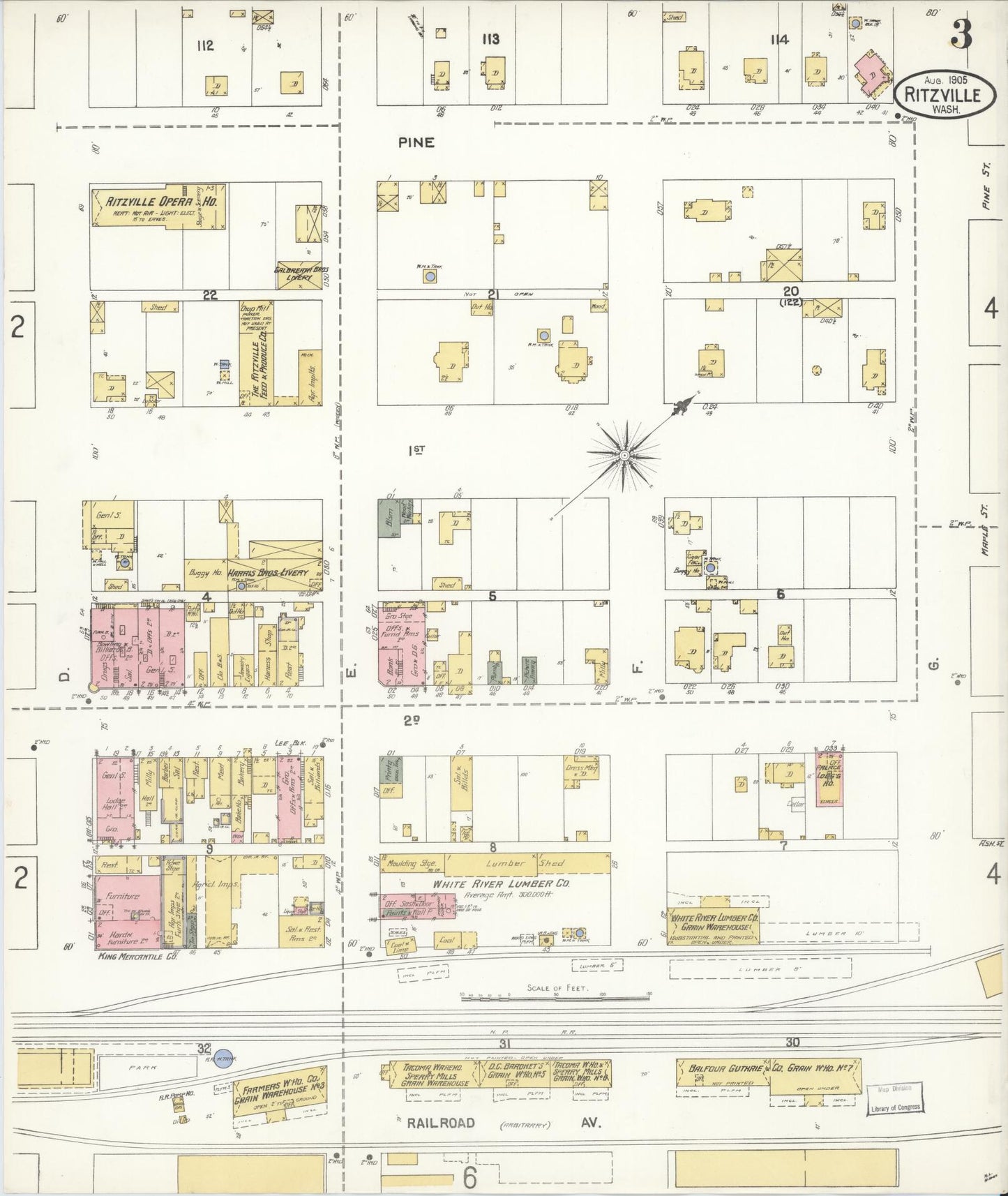 Sanborn Fire Insurance Map from Ritzville, Adams County, Washington (1905), Sheet #0003 - Complete Map Set gallery image, historic Sanborn map, vintage wall art, Washington Washington
