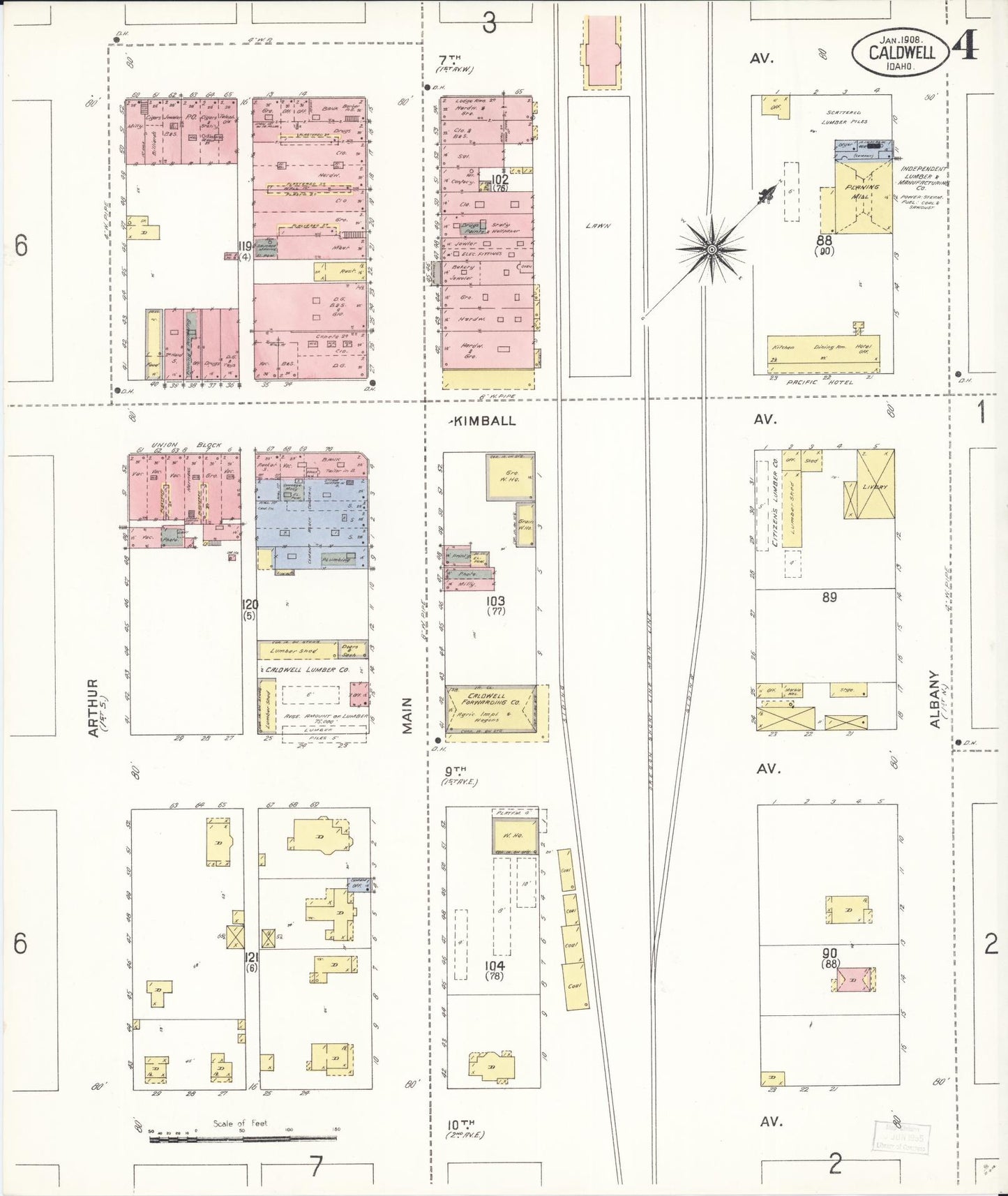 Sanborn Fire Insurance Map from Caldwell, Canyon County, Idaho (1908), Sheet #0004 - Complete Map Set gallery image, historic Sanborn map, vintage wall art, Idaho Idaho