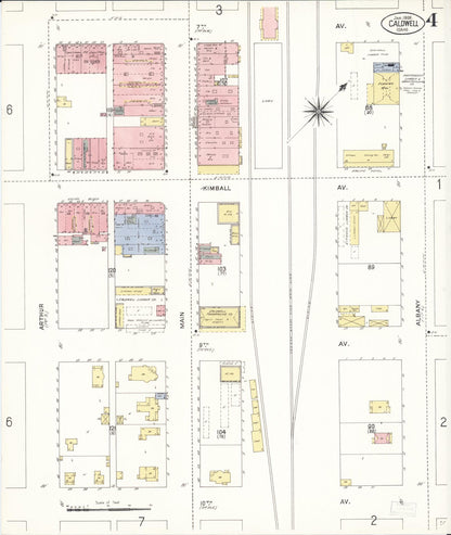 Sanborn Fire Insurance Map from Caldwell, Canyon County, Idaho (1908), Sheet #0004 - Complete Map Set gallery image, historic Sanborn map, vintage wall art, Idaho Idaho