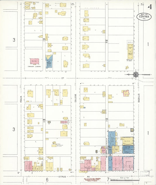 Sanborn Fire Insurance Map from Covina, Los Angeles County, California (1911), Sheet #0004 - Historic Sanborn Fire Insurance Map Print, vintage old map wall art, antique decor, genealogy gift, California California map