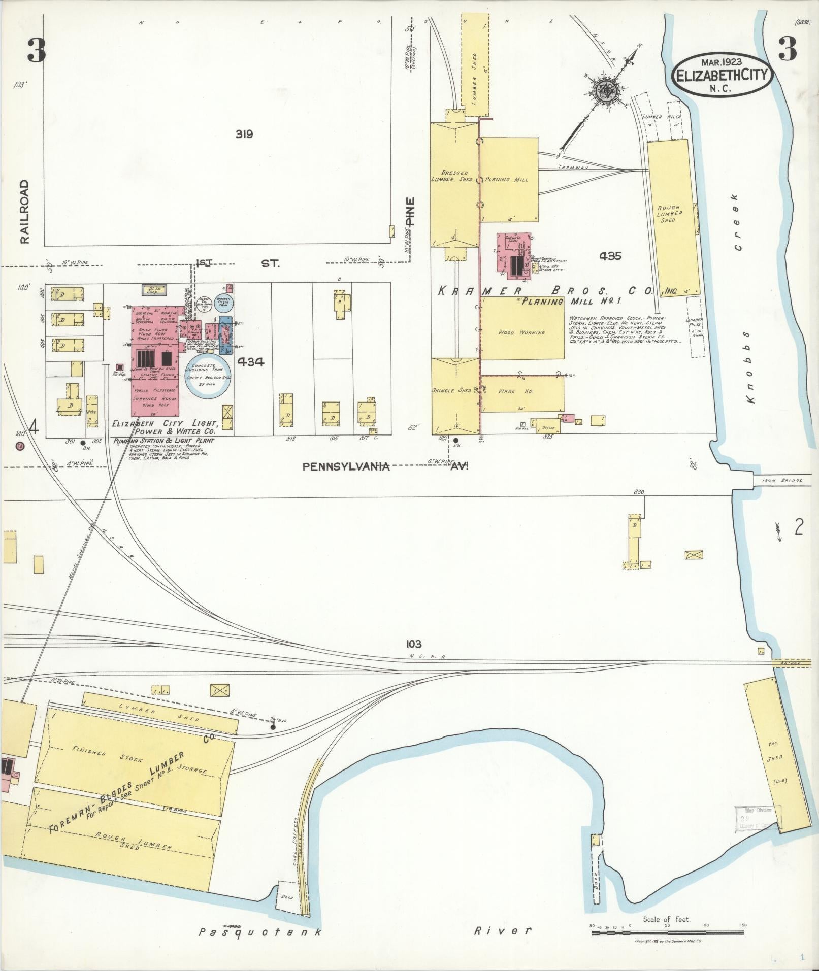 Sanborn Fire Insurance Map from Elizabeth City, Pasquotank County, North Carolina (1923), Sheet #0003 - Complete Map Set gallery image, historic Sanborn map, vintage wall art, North Carolina North Carolina