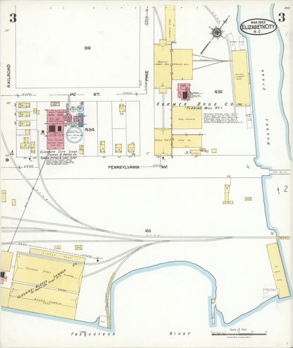 Sanborn Fire Insurance Map from Elizabeth City, Pasquotank County, North Carolina (1923), Sheet #0003 - Complete Map Set gallery image, historic Sanborn map, vintage wall art, North Carolina North Carolina