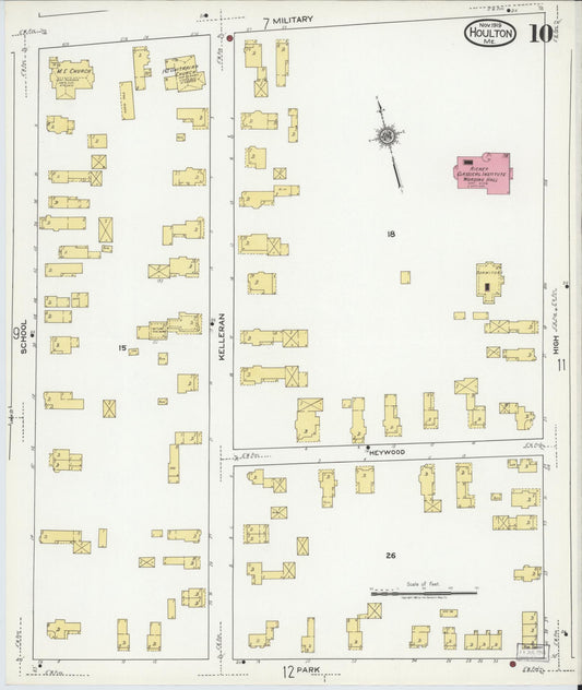 Sanborn Fire Insurance Map from Houlton, Aroostook County, Maine (1919), Sheet #0010 - Historic Sanborn Fire Insurance Map Print, vintage old map wall art, antique decor, genealogy gift, Maine Maine map